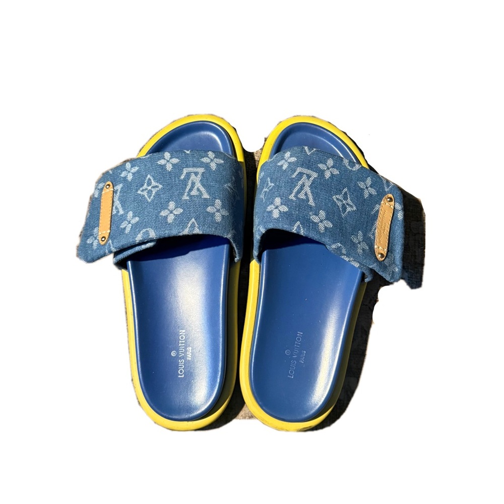 Louis Vuitton Blue and Yellow Slide Sandals